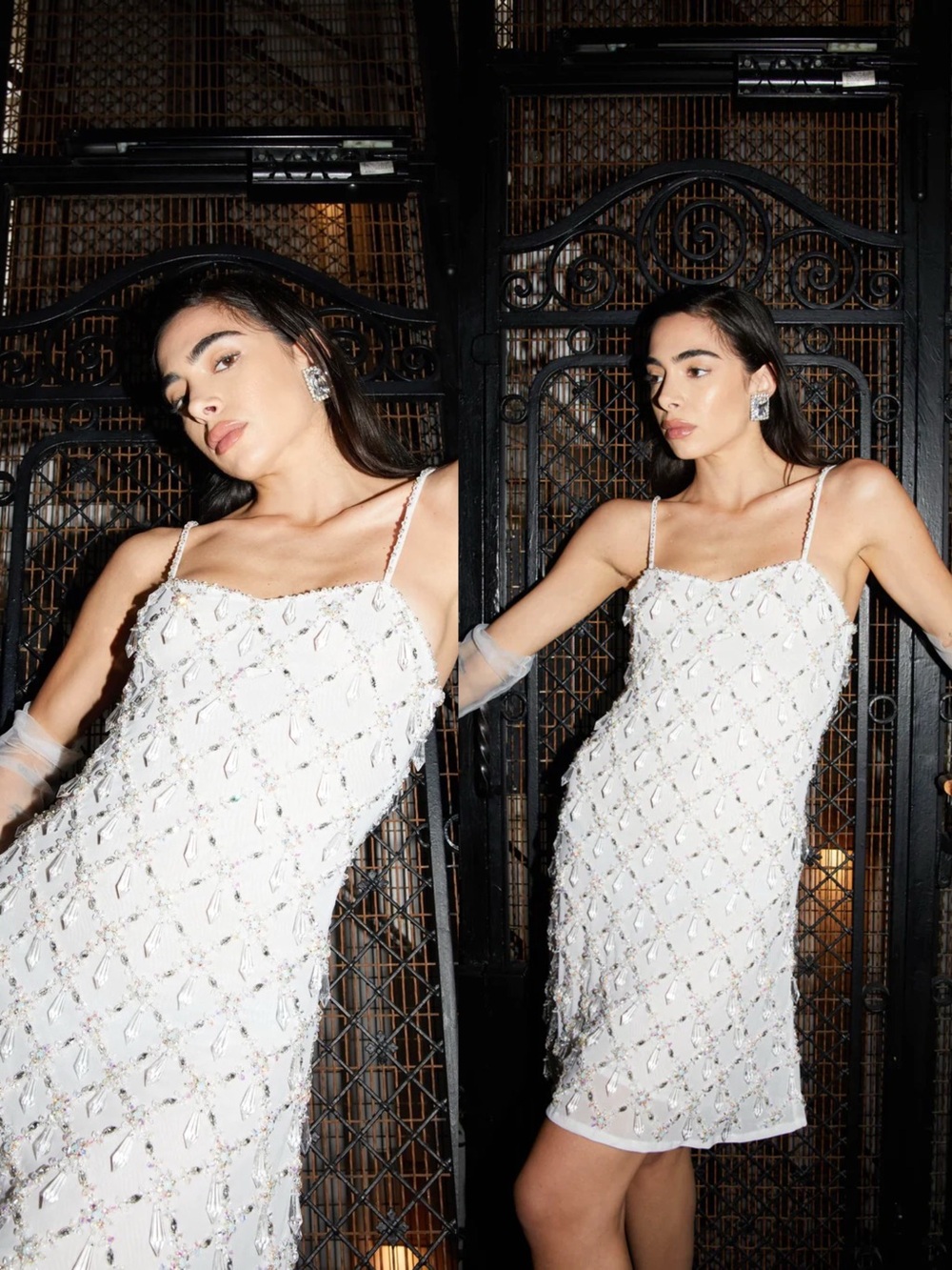 Oceanus Arabella Beaded Mini Dress White Embellished Medium
